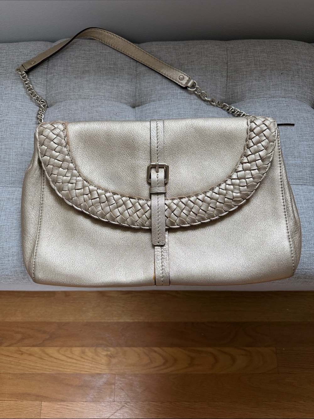 Kate Spade Metallic Gold Woven Flap Shoulder Chain Bag